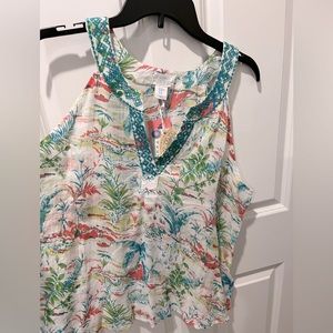 Sigrid Olson beachy tropical vacation blouse large. Beautiful colors!